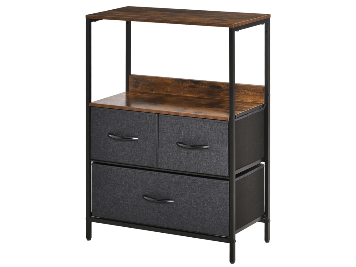 Cômoda Multiuso com 3 Gavetas Dobráveis de Tecido. Móveis da Sala e do Quarto. 58x29x81,5cm. Cinza Escuro Ge