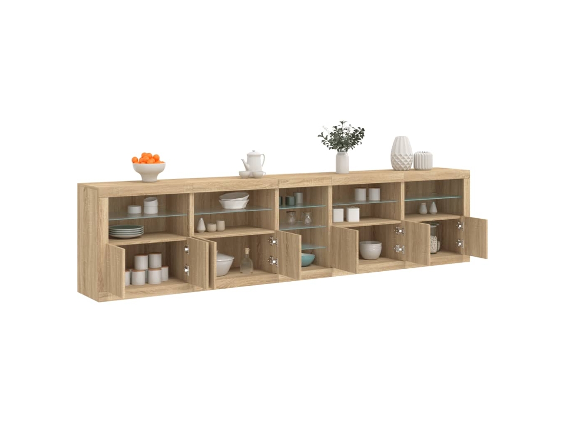Vidaxl Aparador Com Luzes Led 283x37x67 Cm Carvalho Sonoma