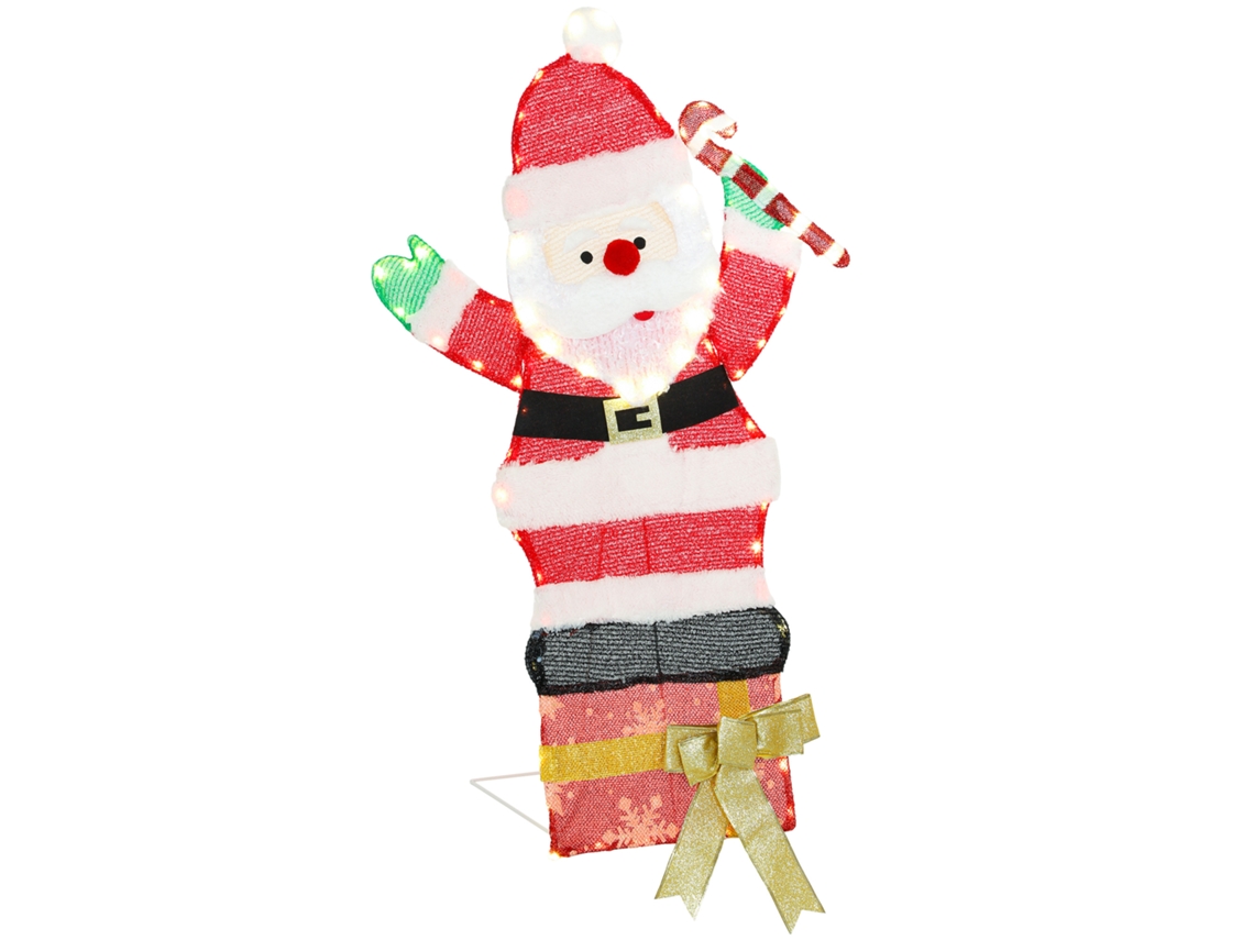 Papai Noel Brilhante De 90cm Com 97 Leds Brancos Quentes, Decoração Natalina Interior E Exterior