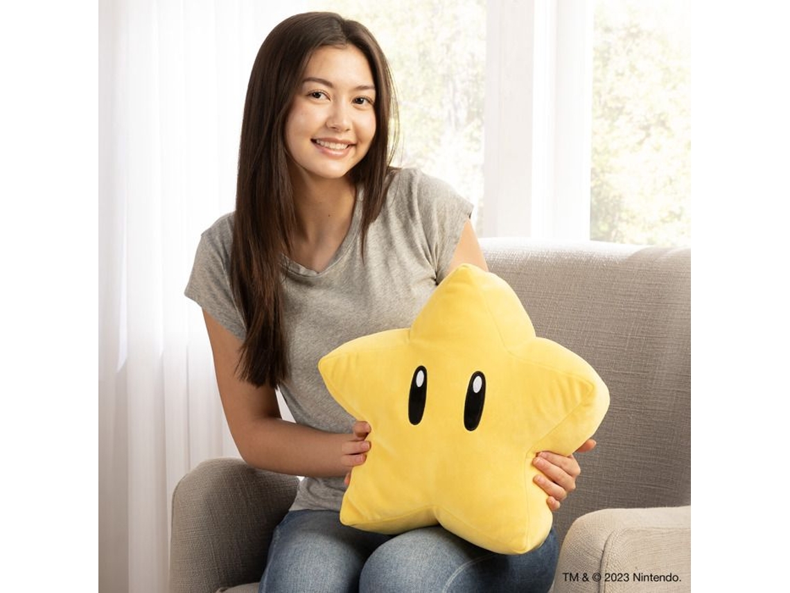 Pelúcia Tomy Super Mario Mocchi Mocchi Point Mega Super Star, 30 cm, com interior branco e amarelo