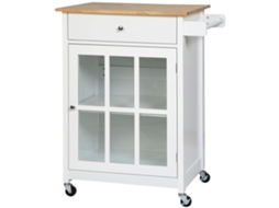 Carrinho de Cozinha Multiuso com 4 Rodas,madeira Branca,67x48x86.5cm BTFORUS
