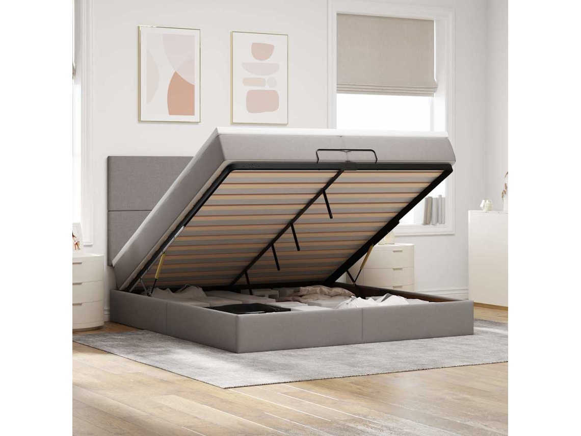 Vidaxl Estrutura Cama Otomana Com Colchões Tecido Cinzento 200x200cm
