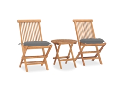 Vidaxl 3 Pcs Conj. Jantar Dobrável Exterior C/ Almofadão Teca Maciça