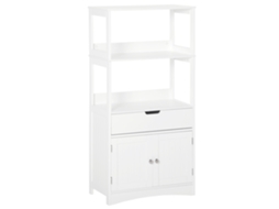 Armário Banheiro para com 3 Prateleiras Gaveta e 2 Portas Móvel de Armazenamento para Cozinha, Sala de Estar Dormitório 60x33x122,5cm Branco