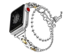 Bracelete para Apple Watch 44/45/46/49mm liga de zinco com corrente de contas de círculo duplo dourado XIAOMOYU