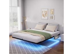 Schwebendes Metallbett 140x200 Cm Mit Led-beleuchtung, Metalllattenrost, Robust, Schwarz, Einfache Montage