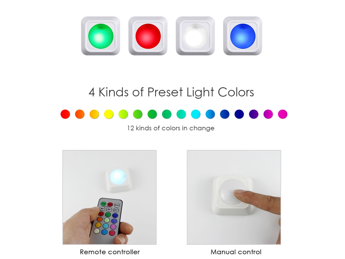 2026 luzes Led de Puck Rgb com Mudança de Cor 4.5v 1w Pacote de 3 com Controle Remoto, Baterias, Temporizador, Sem Fio para Armários, Cozinha, Quarto