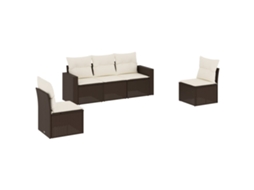 Conjunto de 5 Sofás para Jardim com Almofadões Vime Pe Castanho MAISON EXCLUSIVE (5 pcs)