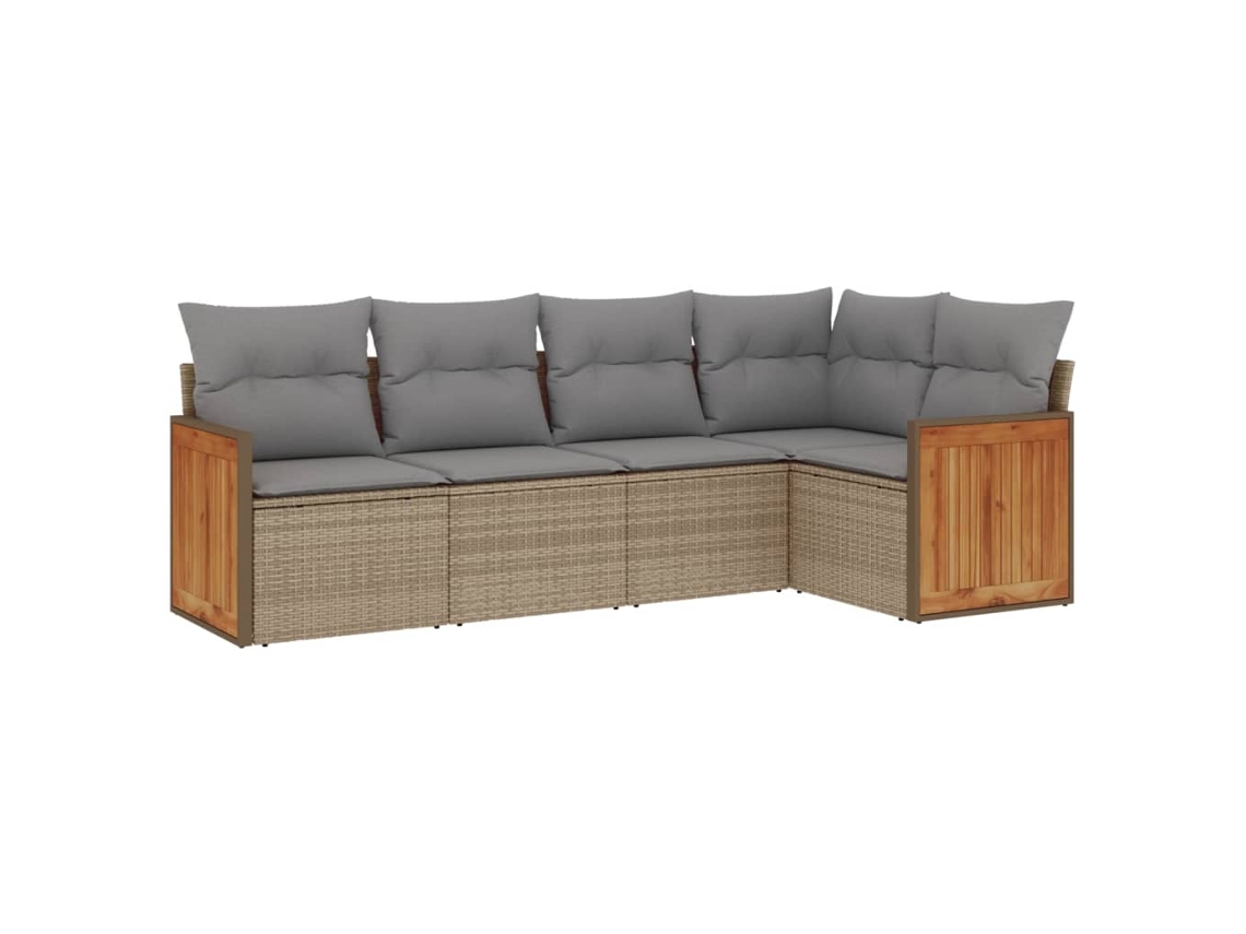 Conjunto de 5 Sofás para Jardim com Almofadões Vime Pe Bege MAISON EXCLUSIVE (5 pcs)