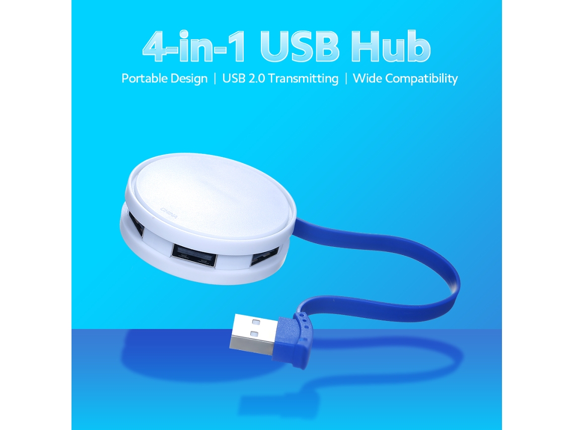 Adaptador Hub Usb 2.0 Mini 4 Em 1 Com 4 Portas Para Laptop E Desktop, Branco