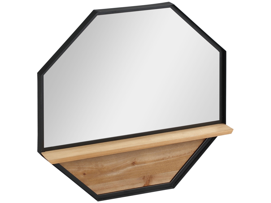 Espelho Decorativo De Parede 61x61cm Octógono Com Prateleira De Armazenamento Para Sala De Estar Dormitório Entrada Preto