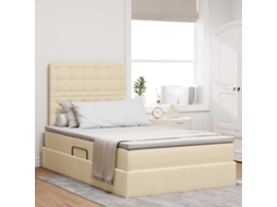 Vidaxl Cama Com Arrumação E Colchão Creme 120 X 190 Cm Tecido