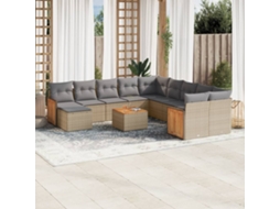 Vidaxl 12 Pcs Conjunto De Sofás P/ Jardim Com Almofadões Vime Pe Bege