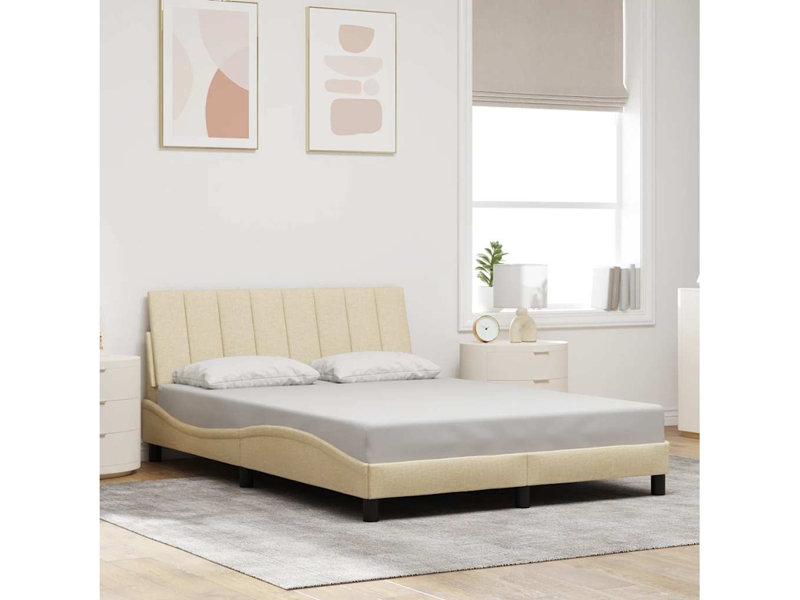 Vidaxl Estrutura De Cama Sem Colchão Hanko 140x190 Cm Tecido Cor Creme