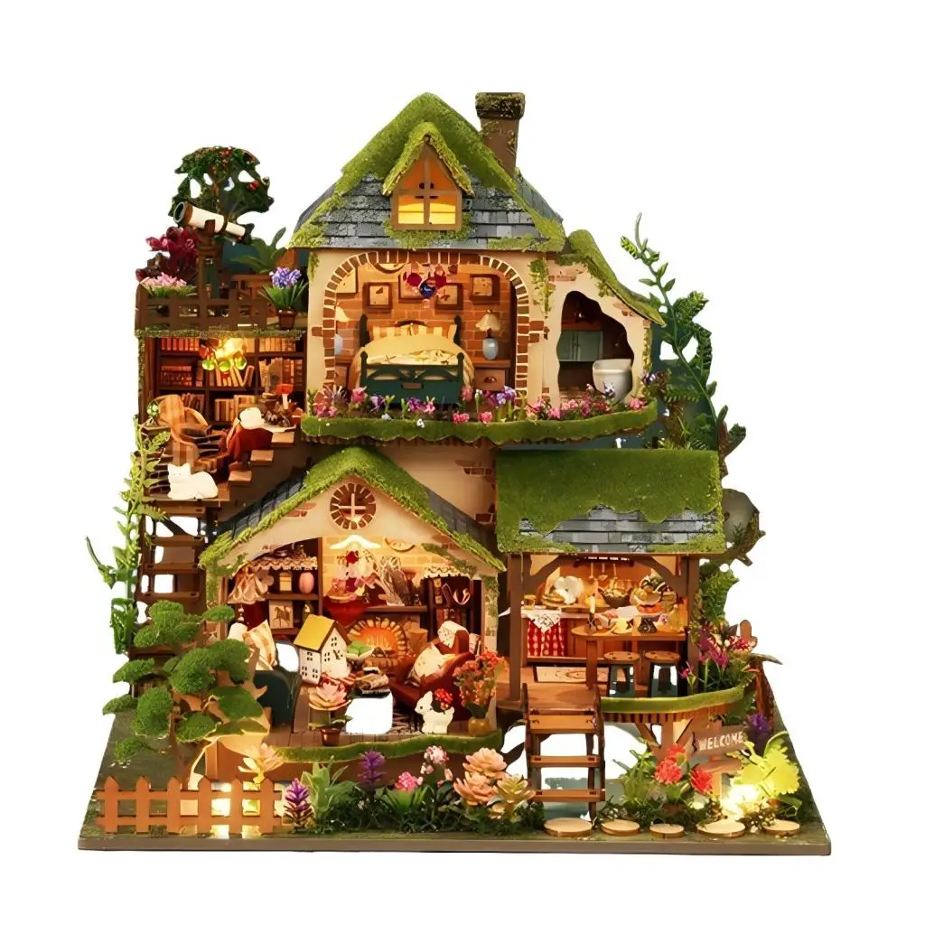 Kit de Modelo em Miniatura de Madeira "faça Você Mesmo": Casa de Bonecas Cabana na Floresta MDUG