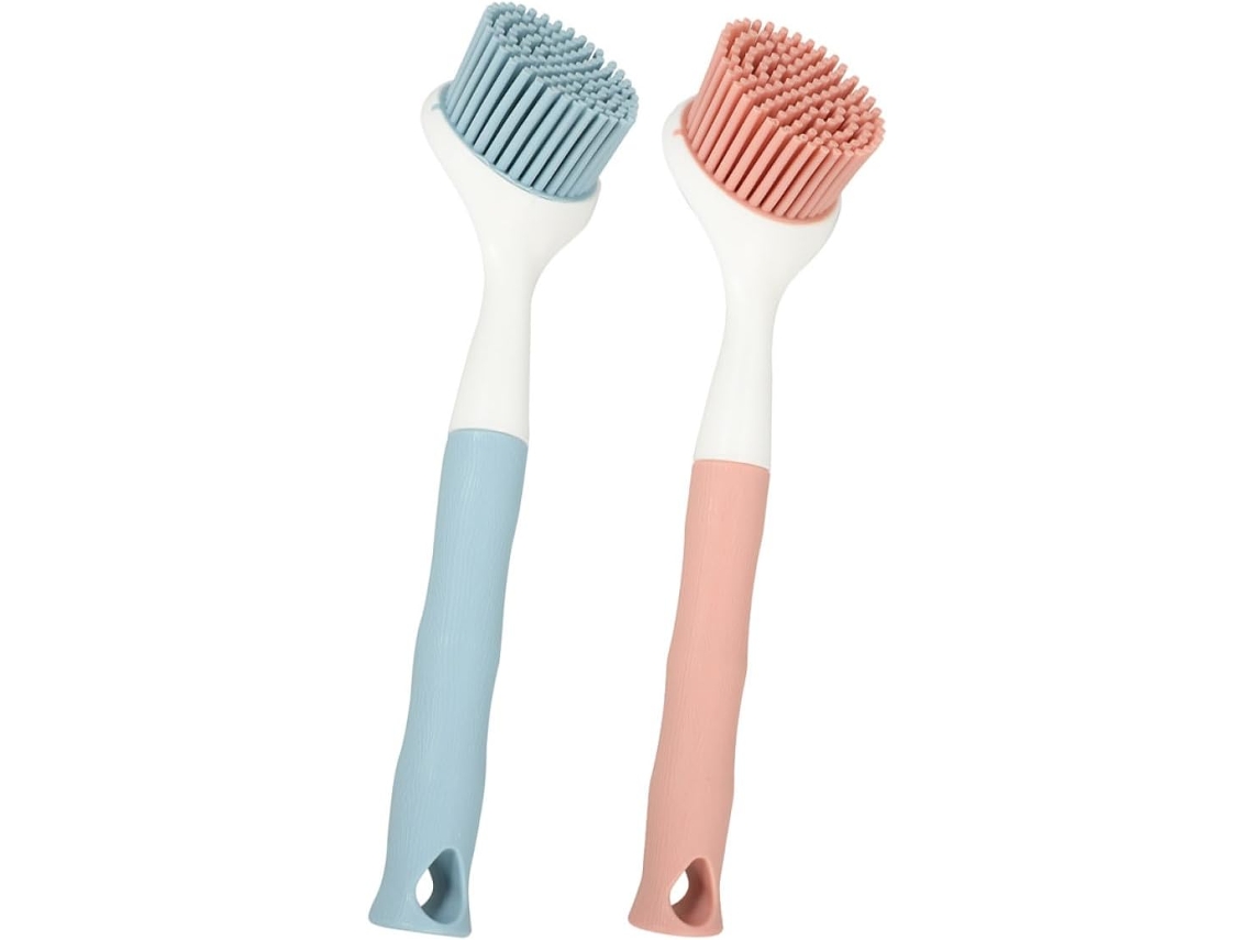 Escova De Lavar Louça De Cabo Longo Em Tpr (2 Unidades), Ideal Para Cozinha, Limpa Sem Danificar.
