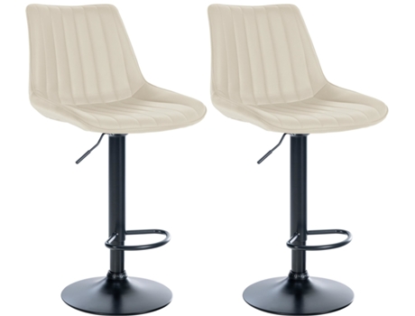 Conjunto de 2 bancos de bar Toni em pele sintética creme/metal fosco preto CLP