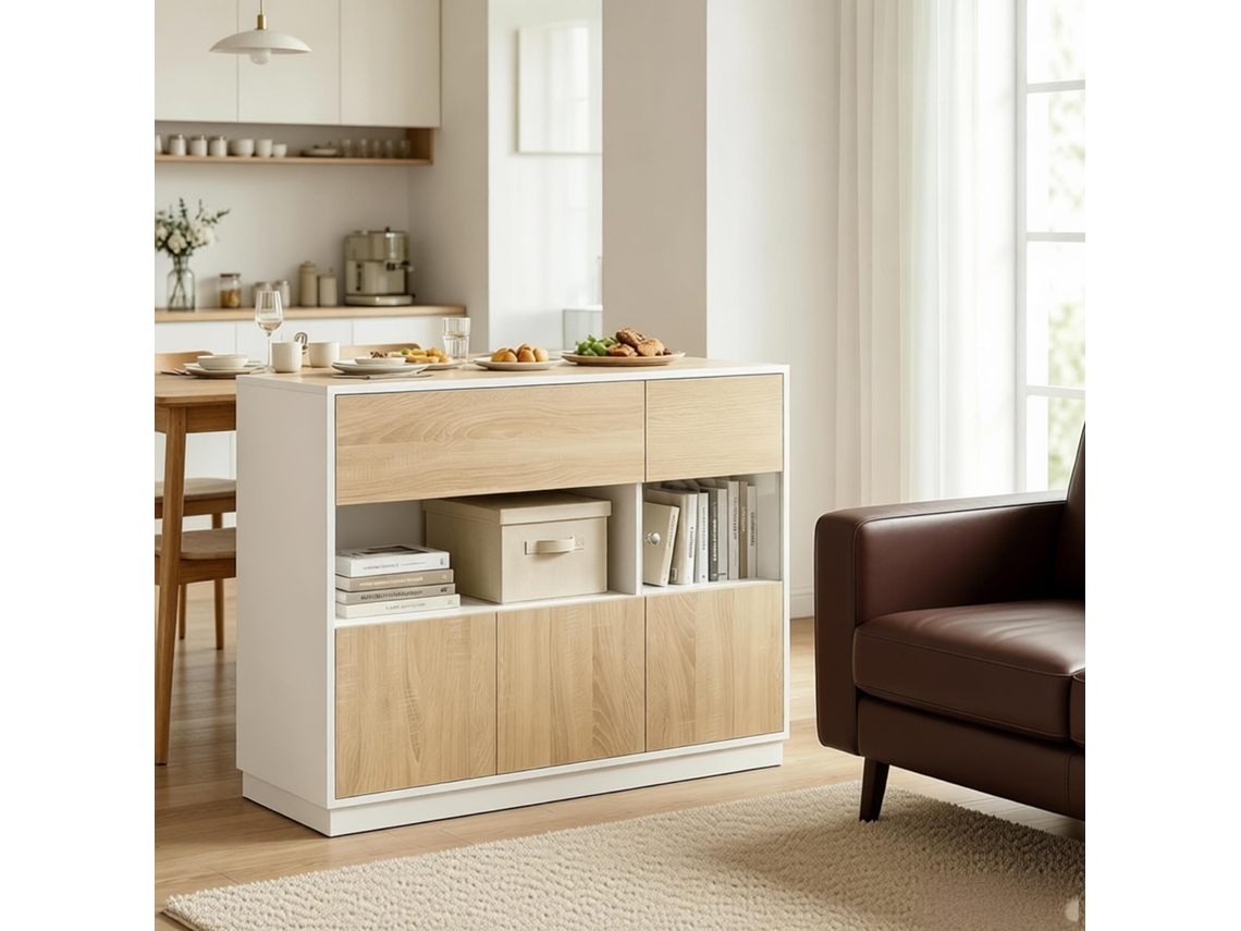 Grande Cômoda De Entrada Espaçosa, Móvel De Arrumação E Buffet Prático Para Decoração De Cozinha