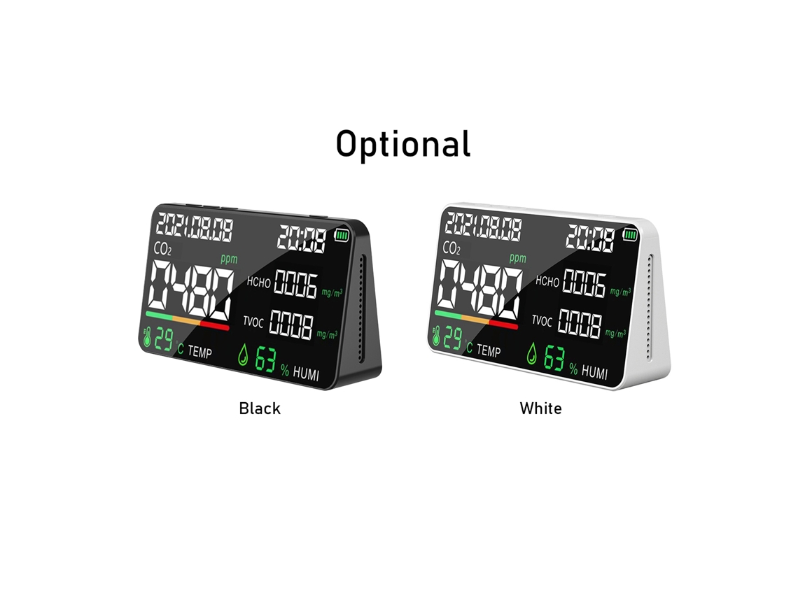 Monitor de Qualidade do Ar 5 em 1 Led Digital Co2 Hcho Tvoc com Sensor Ndir para Ambientes Internos
