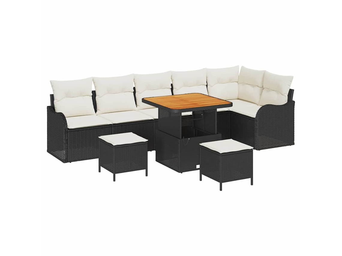 Maison Exclusive - Conjunto De Sofá De Jardim Com Almofada 9 Pcs Preto E Creme