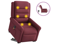Vidaxl Poltrona Elevatória De Massagens Elétrica Tecido Vermelho Tinto
