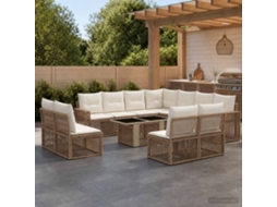 Vidaxl Conjunto De Sofá De Jardim 12 Unid. Bege E Branco Creme Vime Pe