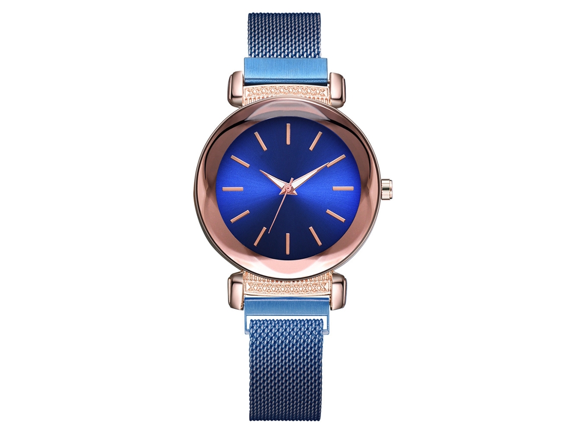 Relógio de Pulso Feminino de Quartzo com Pulseira de Liga e Strass Azul Casual Diário