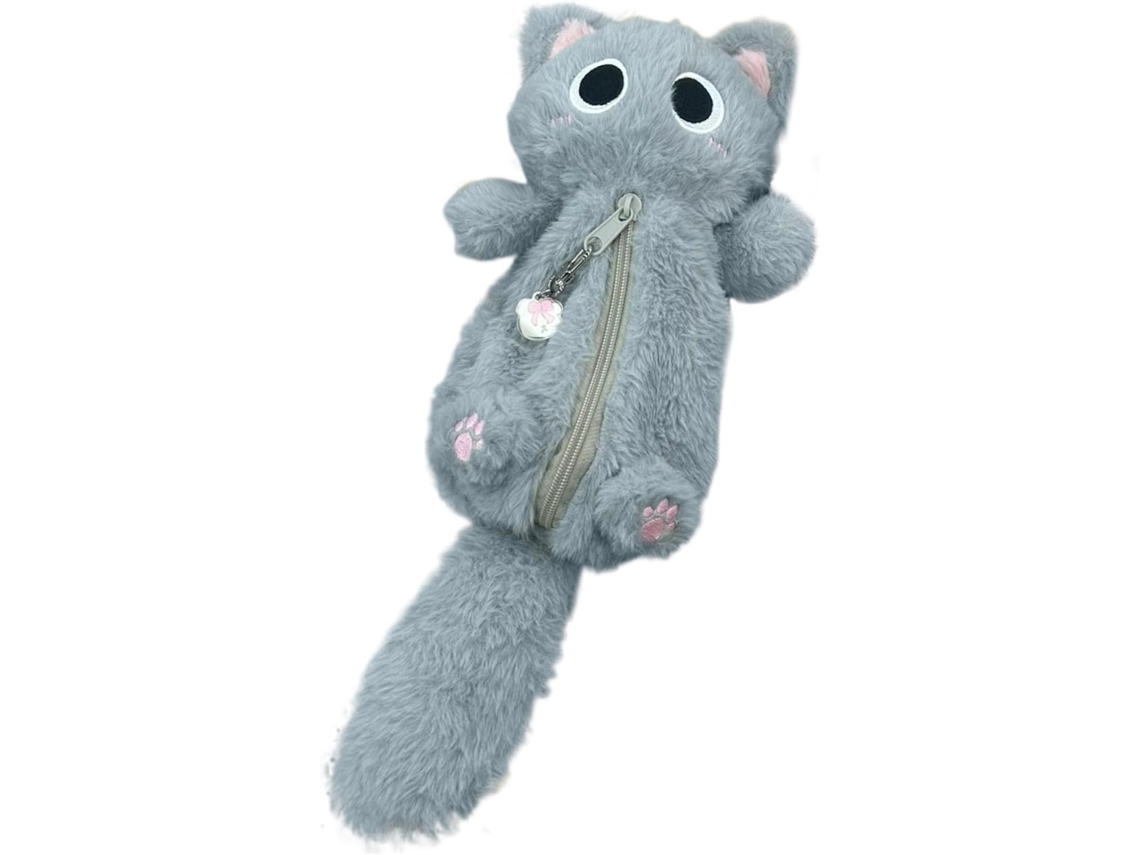 Estojo Em Formato De Gato, Kawaii Com Grande Capacidade, Pelúcia Macio Zíper Para Materiais