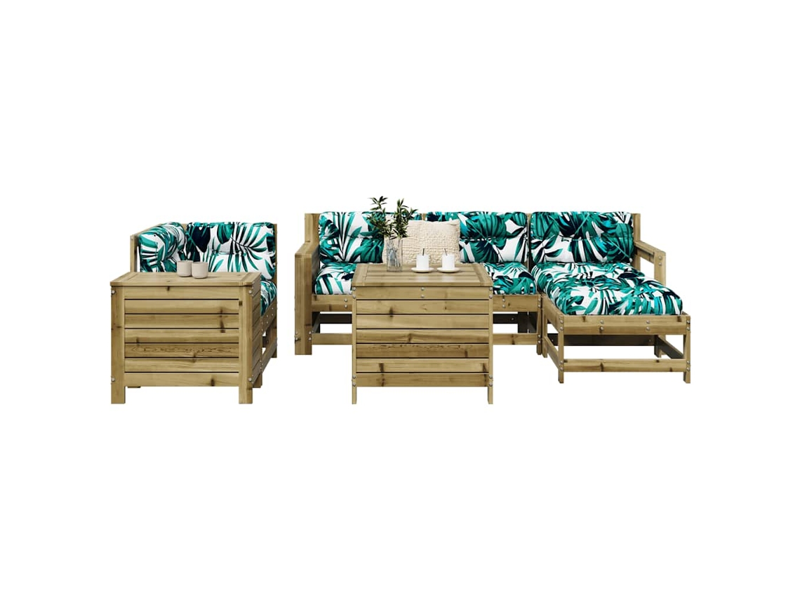 Vidaxl 7 Pcs Conjunto Sofás Jardim Madeira De Pinho Impregnada