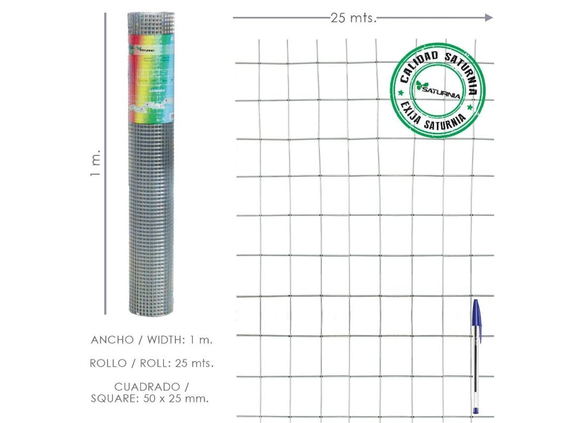 Malla electrosoldada galvanizada 50x25 / 2,00 / 100 cm. ga rollo 25 metros