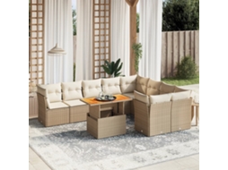Vidaxl 10 Pcs Conjunto De Sofás P/ Jardim Com Almofadões Vime Pe Bege