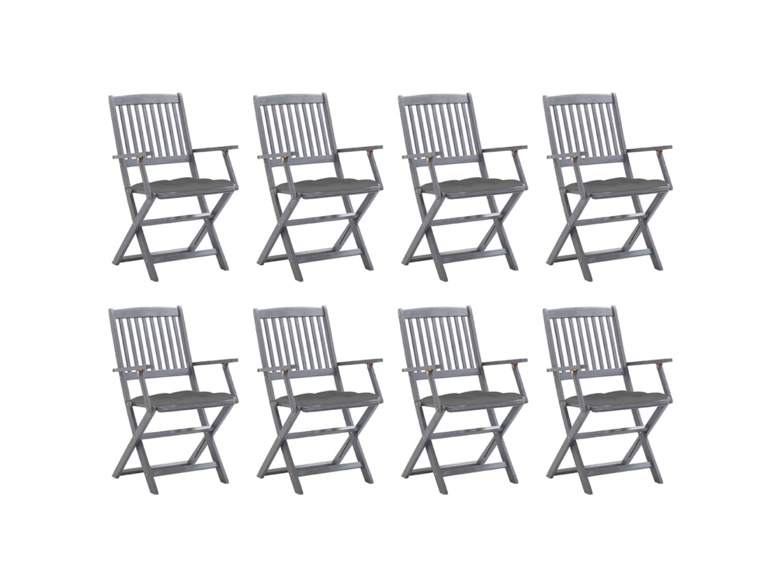 Cadeiras De Exterior Dobráveis 8pcs C/ Almofadões Acácia Maciça Dkd Home Decor