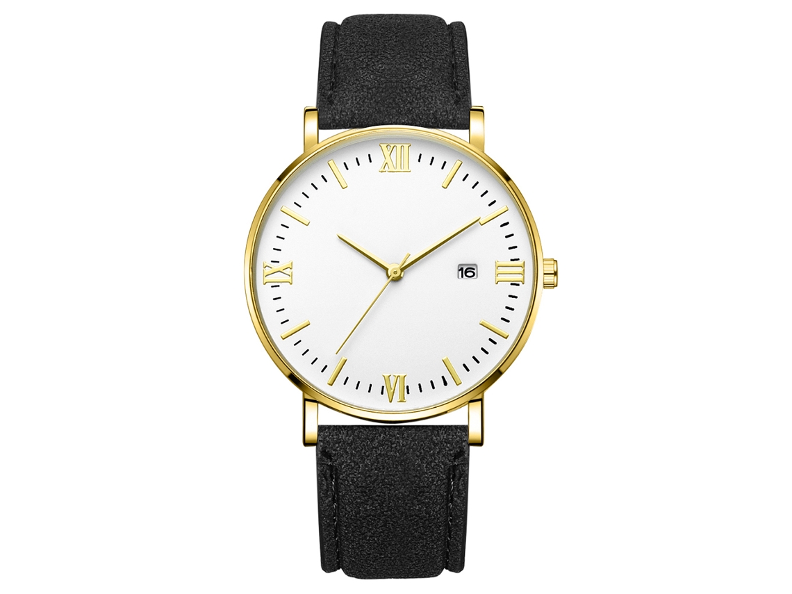 Relógio de quartzo com pulseira de couro PU, estilo simples e moderno, decoração à mão.