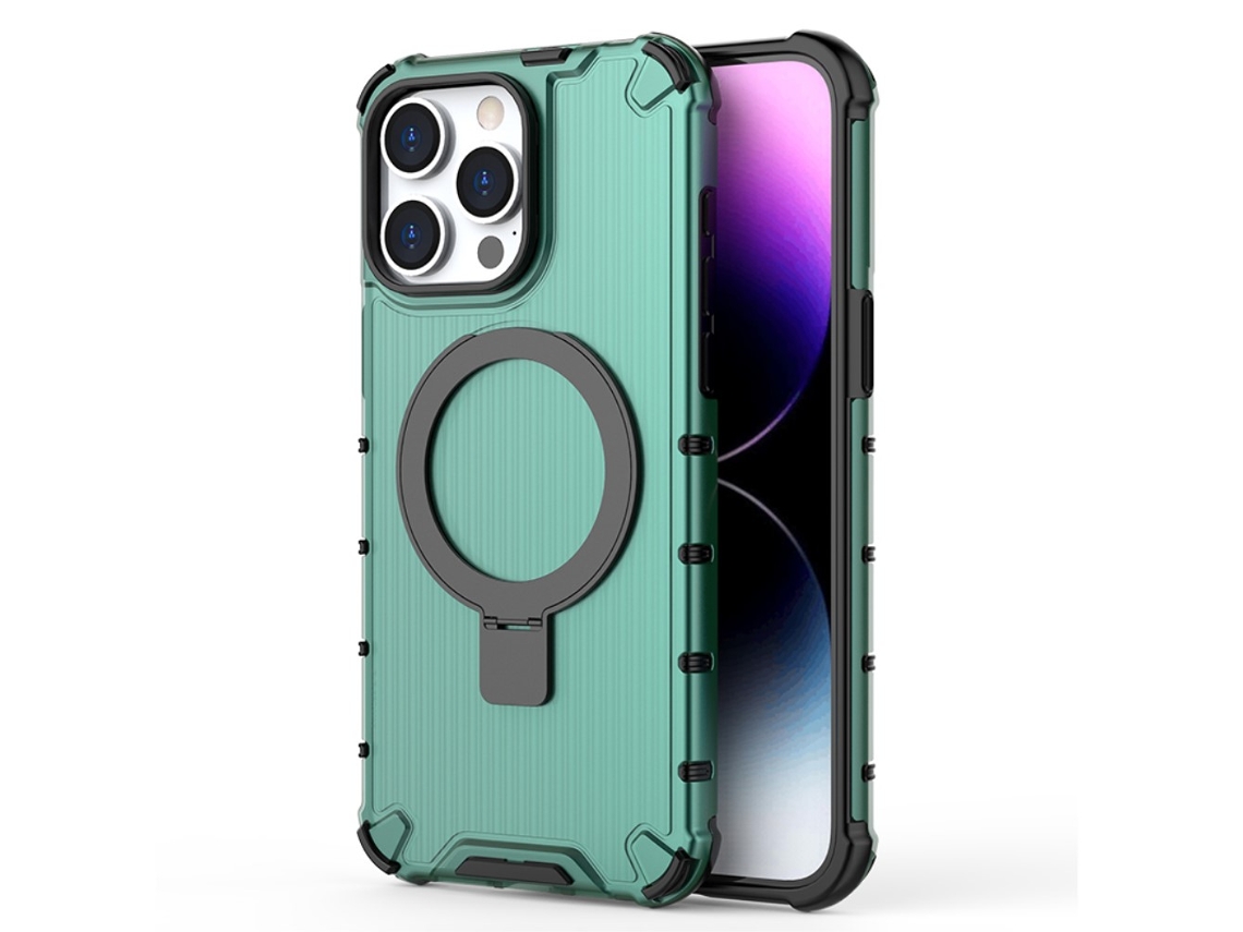 Suporte Casa Para Iphone 15 Pro Max Pele Sintética Magnética Verde