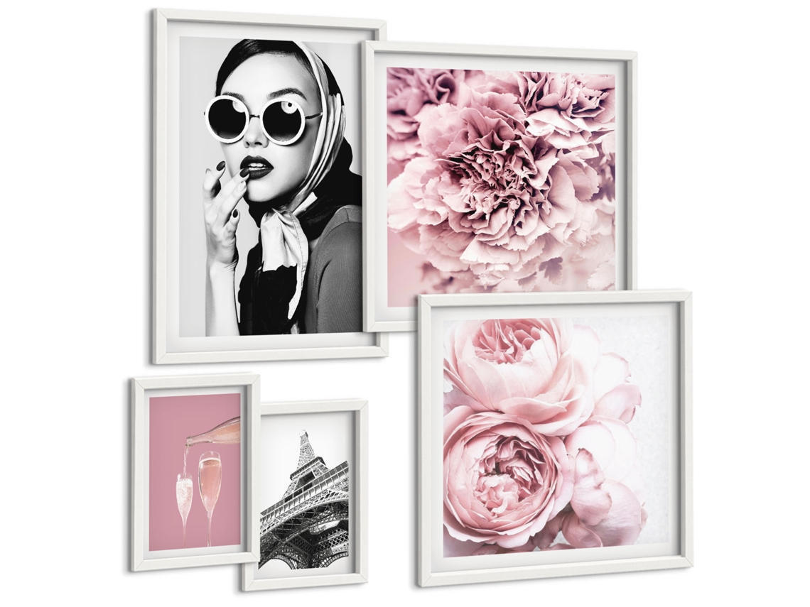 Composição De Quadros Na Parede Retratos Estilosos De Mulheres Com Óculos Moldura Branca Fotos Para O Escritório Espelharte (conjunto De 5 Imagens)