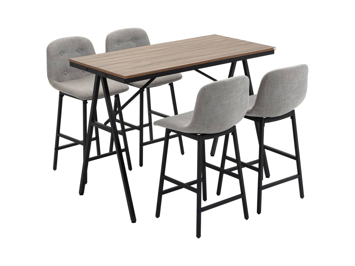 Conjunto de mesa alta com 4 cadeiras estofadas, estrutura em aço, acabamento cinza, 120x60x91 cm PAPTOCASA