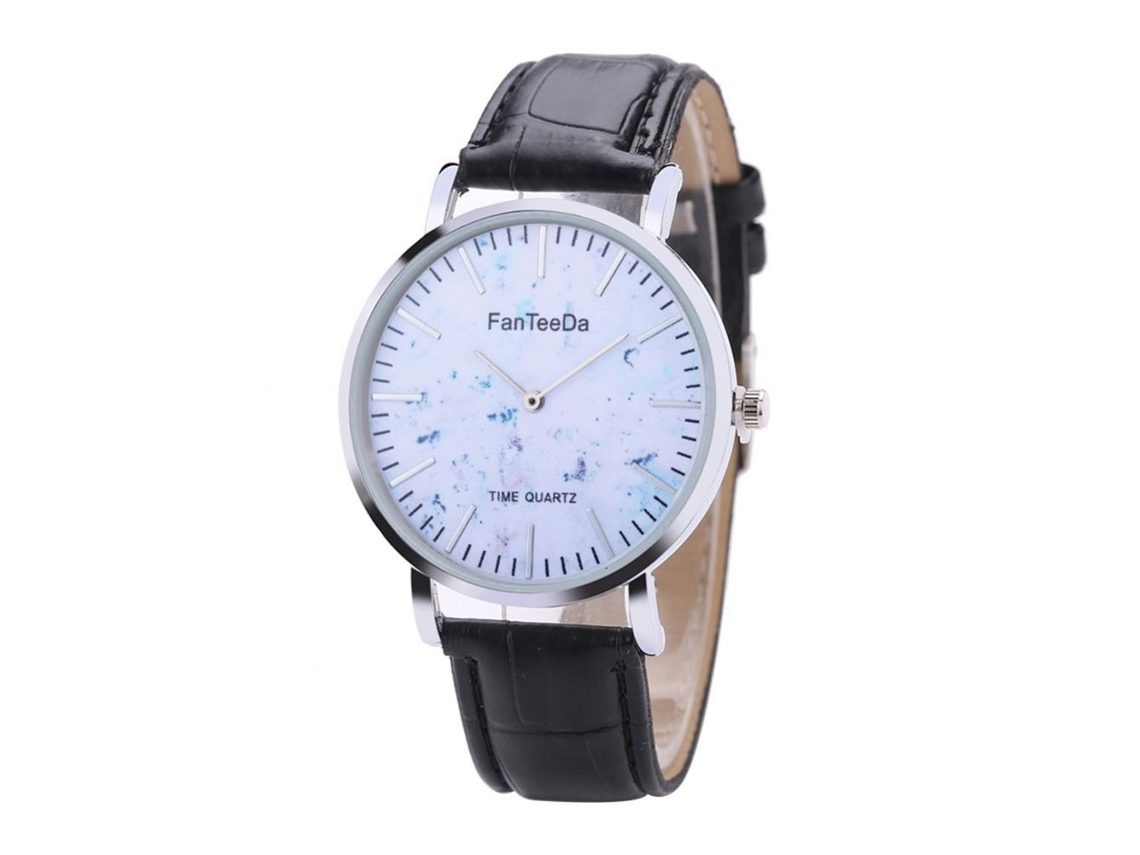 Reloj De Pulsera De Cuarzo Casual Fashion Con Correa De Cuero Pu Redondo Negro
