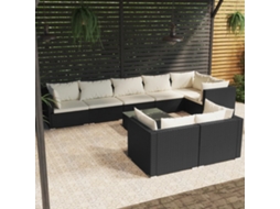 Vidaxl 9 Pcs Conjunto Lounge De Jardim C/ Almofadões Vime Pe Preto