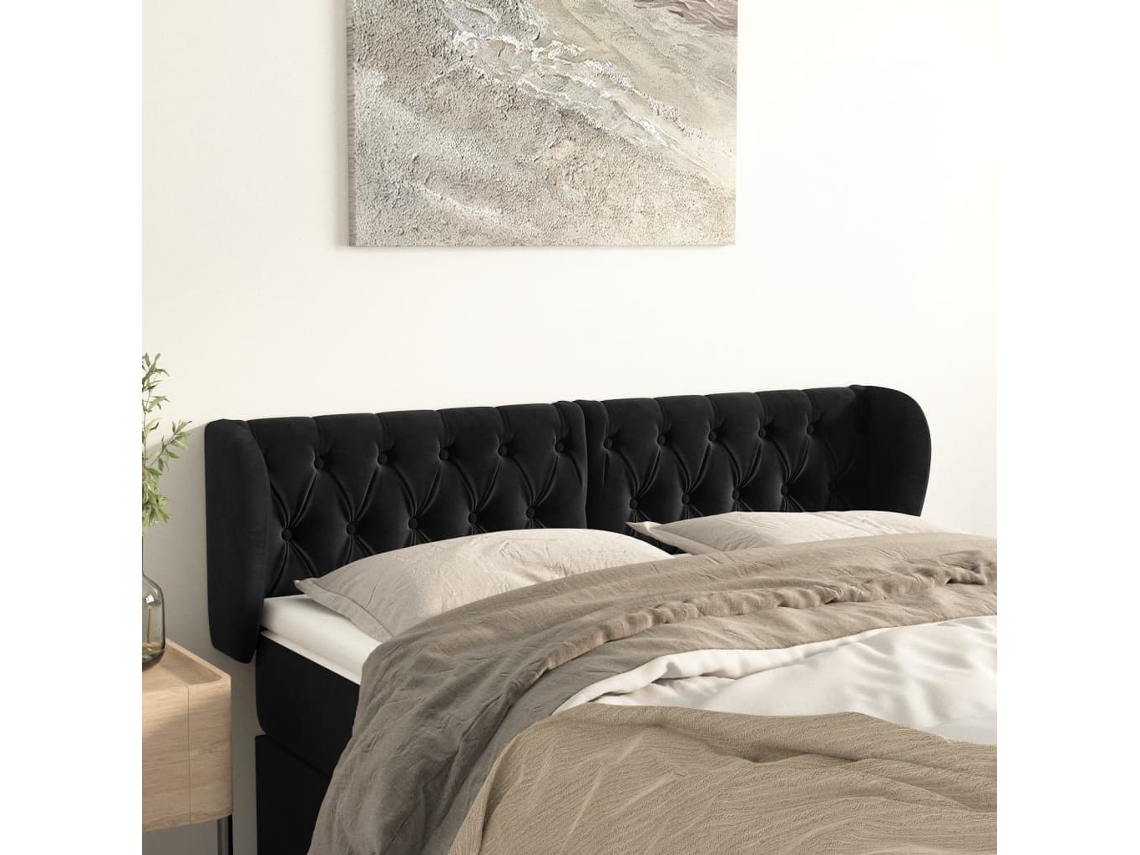 Vidaxl Cabeceira De Cama C/ Abas Veludo 163x23x78/88 Cm Preto