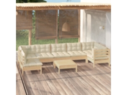 Vidaxl 8 Pcs Conjunto Lounge De Jardim C/ Almofadões Cor Creme Pinho