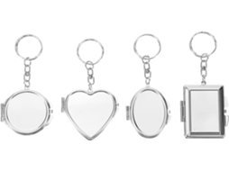 Chaveiros Com Espelho Dobrável, Conjunto De 4, Metal Dupla Face, Formatos Oval, Retangular, Circular E De Coração.