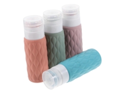 Conjunto de 4 Frascos de Viagem de Silicone com Bomba Dosadora para Shampoo e Condicionador AQUAFORGE