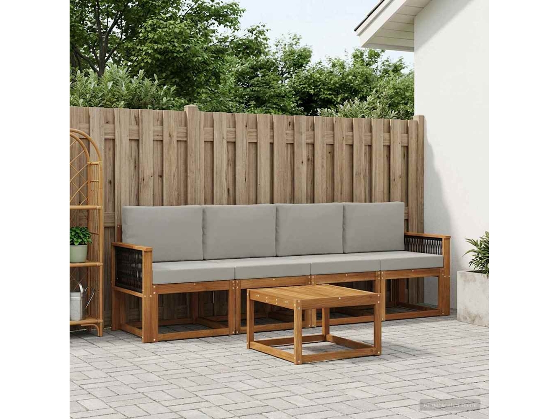 Vidaxl Conjunto De Sofás Para Exterior 4 Pcs Natural E Cinzento-claro