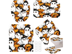 Conjunto De Cortinas De Chuveiro Pretas E Assustadoras Para O Halloween, Com Tapetes Antiderrapantes Gokoco