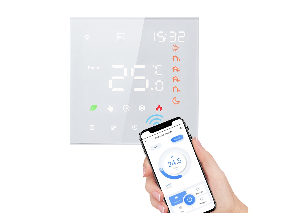 Termostato Inteligente Wifi, Tuya, Controle de Voz, 16a, Digital, Programável, Lcd Touchscreen, Aquecimento Elétrico | S/MARCA