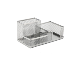 Organizador de Mesa em Tela Metálica com Porta, Canetas, Organizador de Materiais de Escritório e Escolares BRILVIBERA