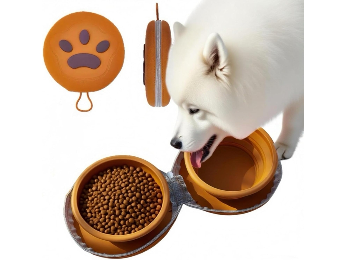 Tigela Dobrável para Animais de Estimação, Dupla de Silicone para Ração e Água, Portátil e Dobrável para Uso Externo AQUAFORGE
