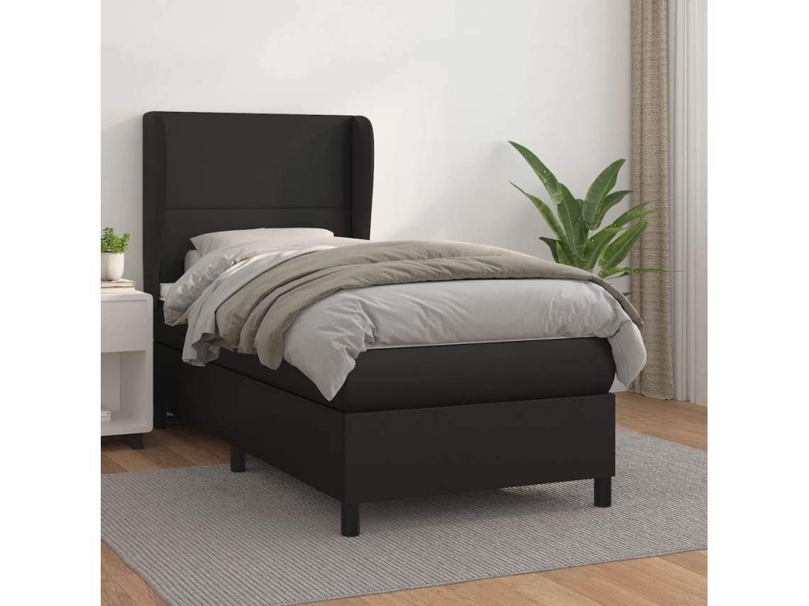 Vidaxl Cama Com Molas/colchão 90x190 Cm Couro Artificial Preto