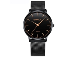 Relógio de pulso masculino em aço inoxidável com pulseira de malha ultrafina e caixa redonda de quartzo.