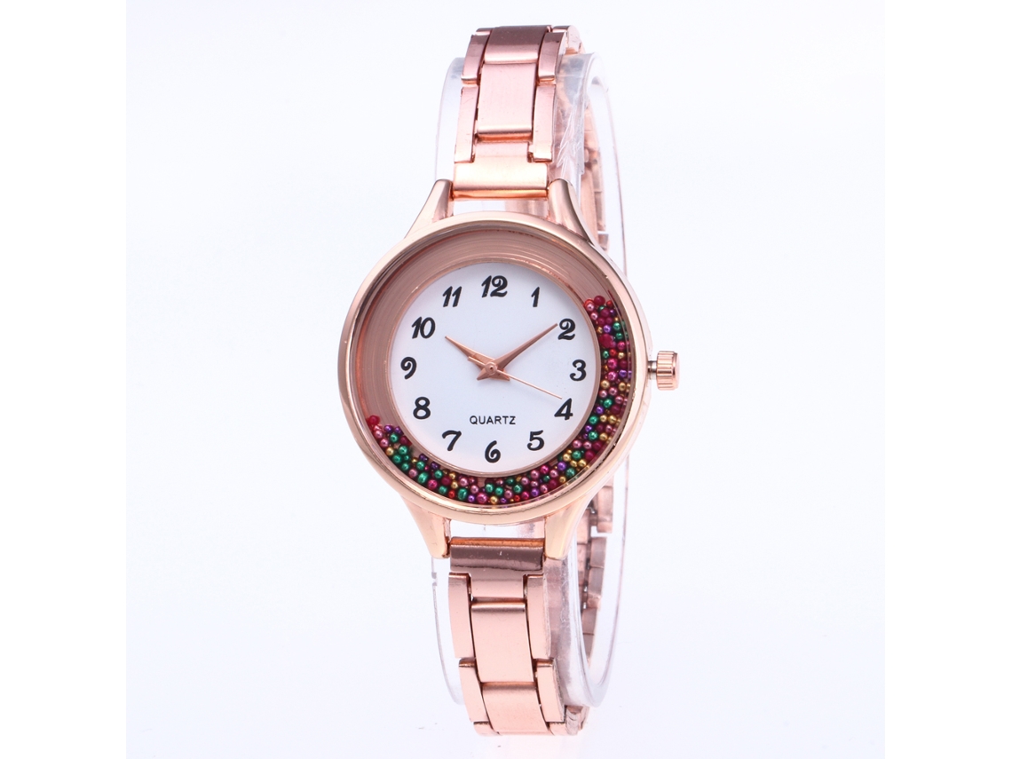 Relógio de Pulso Feminino de Quartzo com Corrente de Aço Inoxidável Dial Redondo Rose Gold